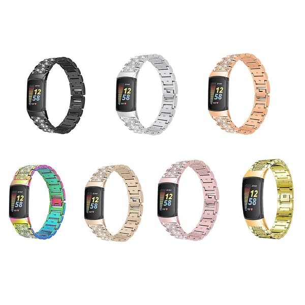 Fargerik diamant rustfritt stål klokkereim kompatibel med Fitbit Charge 5