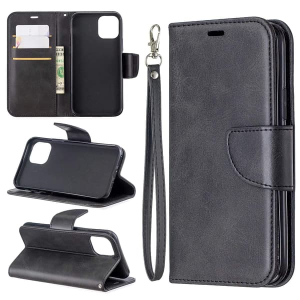 Etui til iPhone 15 sort Plain Lamb Grain Wallet med kortholder Flip