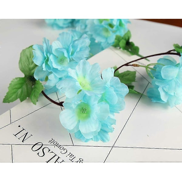 2 Pakke Falske Kirsebærblomstranker Kunstig Eføy Hengende Grønt Blad Silke Garland Bryllupskunst Dekor (blå) Blue