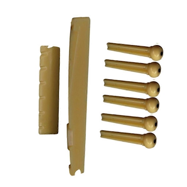 Gitarrtillbehör 6 Strängar Gitarrstall Pins Sadel Mutter Akustiskt Stränghållarset Light cream yellow