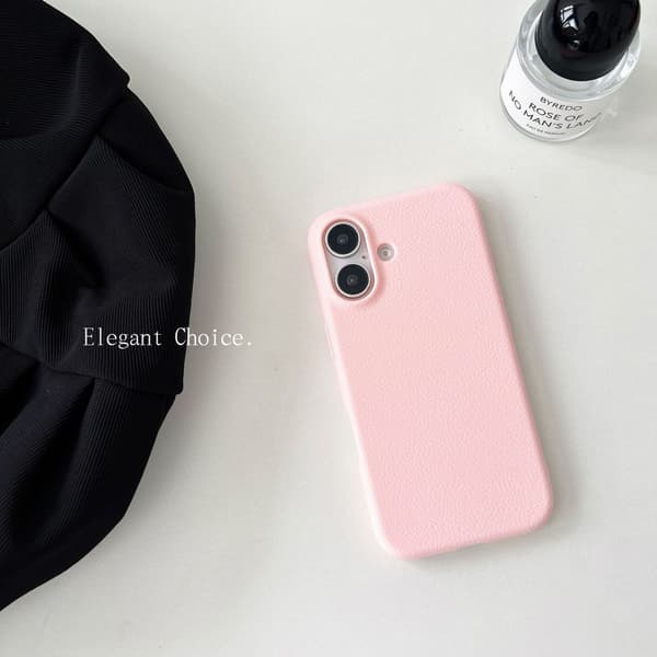 Kotelo iPhone 16promaxille, vaaleanpunainen, tavallinen nahka, dopamiini