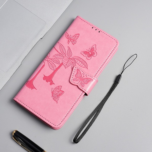 Etui til iPhone 15 Rosa Egendefinert håndleddsstropp i lær