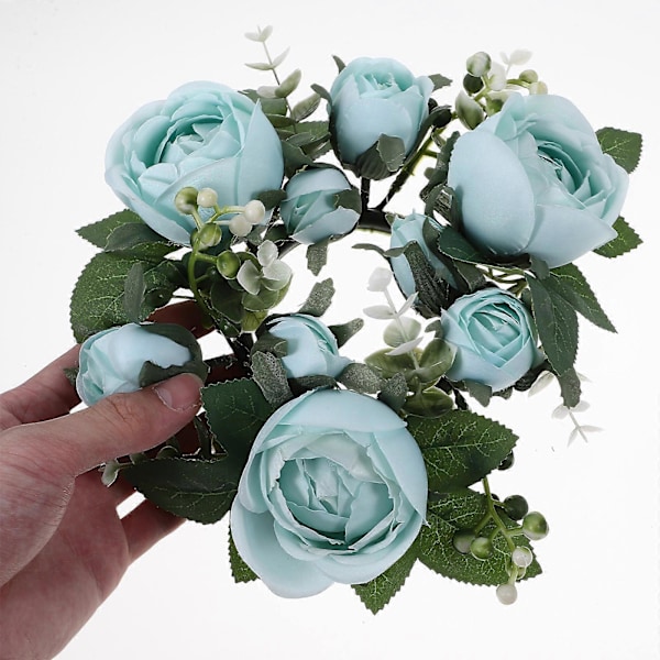 Lysring Kunstig Rose Lyskrans Dekorativ Bordpynt Bryllupsblomst Lysring Blå
