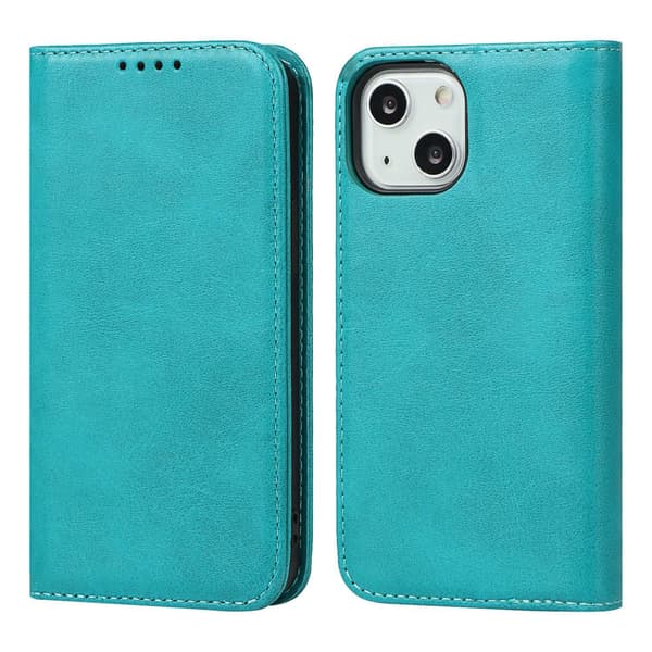 Etui til iPhone 13, himmelblå kalveskind, flip