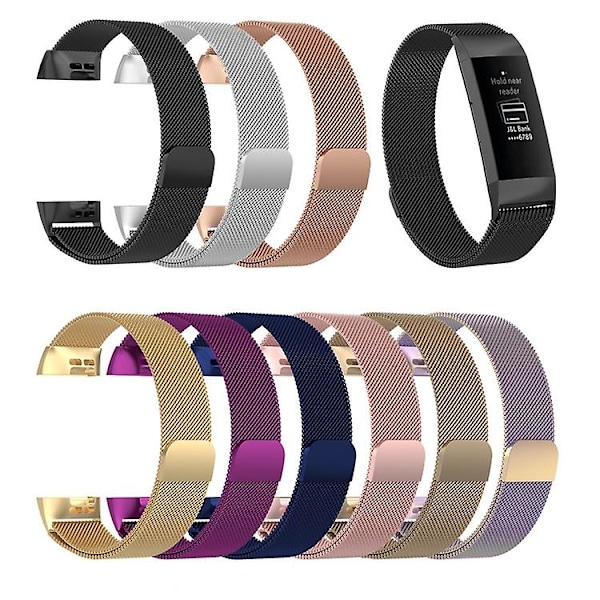 Mørk Lilla Mørk Lilla Rustfrit Stål Magnetisk Urrem kompatibel med Fitbit Charge 4 / 3, Stor Størrelse: 210x18mm Størrelse210x18mm