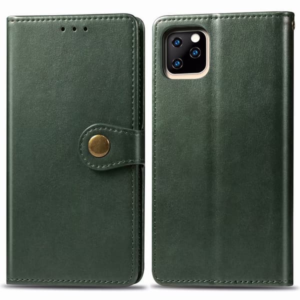 Fodral för iPhone 13 Pro Max grön Vintage Plånbok med Korthållare Runt Spänne