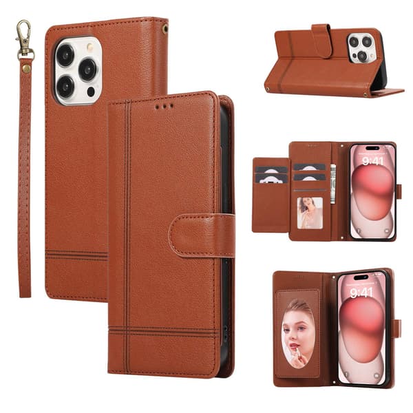 Etui til iPhone 16 Pro brun Flip Wallet med kortholder Rusland