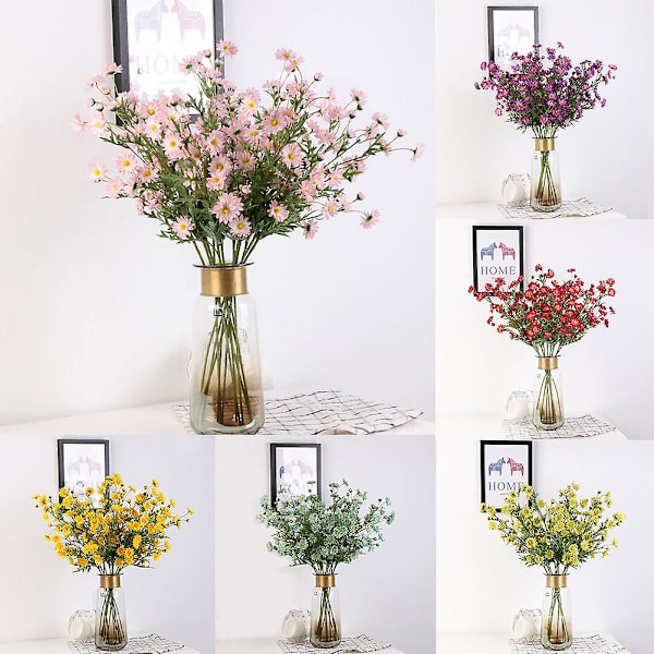 1 stk. Kunstig liten prestekrage falsk blomst blader hjem bryllup kaffebar dekor Pink