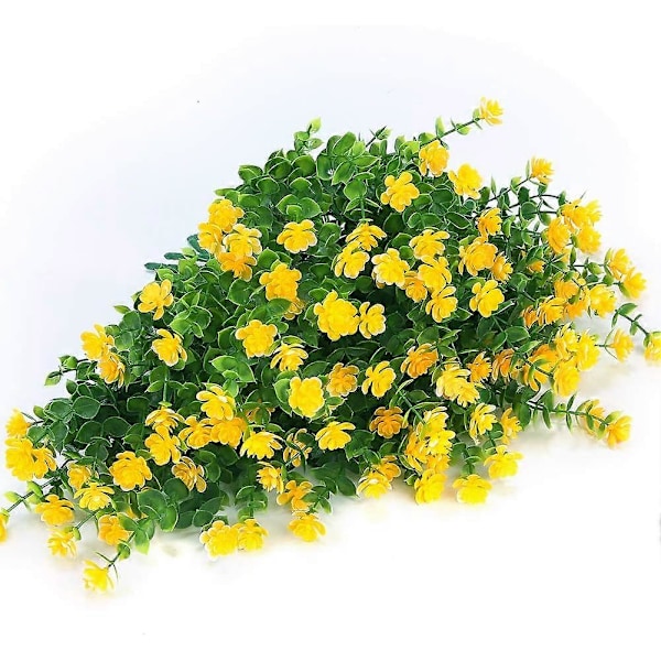 Kunstige blomster, falske UV-bestandige buksbom busker, kunstige plastplanter Yellow 4