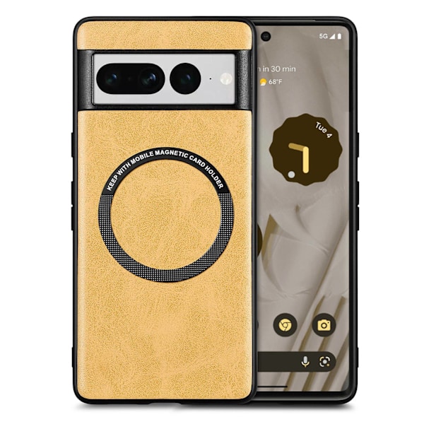Fodral för iPhone 13 Pro Max gult läder Magnetisk Trådlös Laddare business Enkel