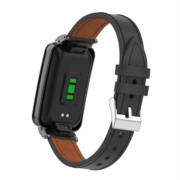 Sort Sort Mikrofiber Læder Urrem kompatibel med Xiaomi Mi Band 7 Pro