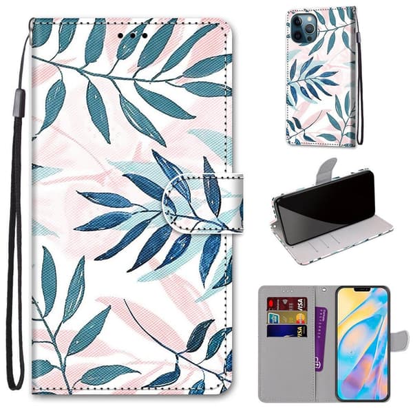 Etui til iPhone 13 mini Pink grønne nåle Malet Wallet med kortholder Flip