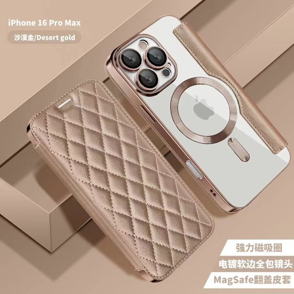 Etui til iPhone 15 Pro Desert Gold Magnetisk Flip Wallet med Kortholder Transparent