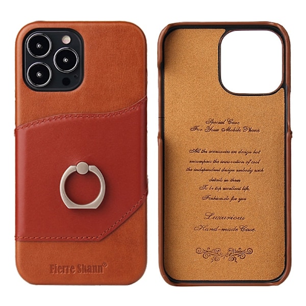 Fodral för iPhone 15 Plus Ljusbrunt + mörkbrunt Plånbok med Korthållare Ring Spänne