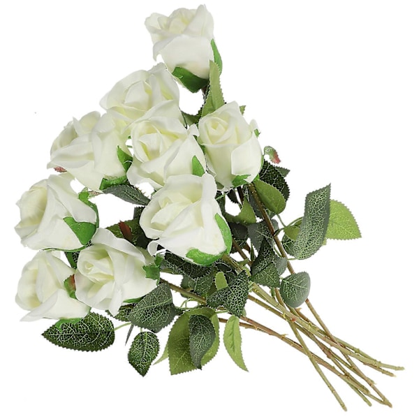 10 stk. Kunstige Roseblomster Falske Roser med Stilker DIY Bryllupsrosebuketter