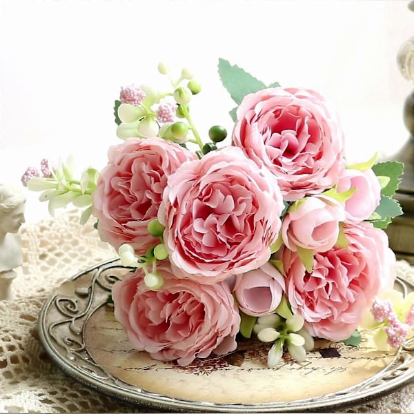 Hjemmedekorasjon Simulasjon Falsk Blomsterbukett med Roser Light Pink