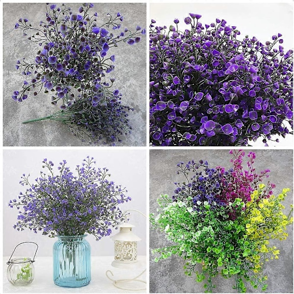 Tekokukat Pensas 4 Pakkaus Keinotekoiset UV-kestävät Kasvit Kukat, Teko Muoviset Kellokukat Vihreät Lehdet Bell Leaves Purple 24 Pcs