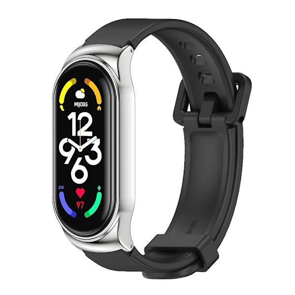 Musta Hopea Musta Hopea Silikoni Kellon Ranneke yhteensopiva Xiaomi Mi Band 7 / 7 Nfc:n kanssa yhteensopiva Xiaomi Mi Band 7 / 7 Nfc:n kanssa