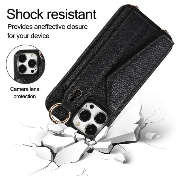 Etui til iPhone 14 / 6,1 tommer (Sort) Håndledsmøntpung Håndleds-stenet tegnebog med kortholder
