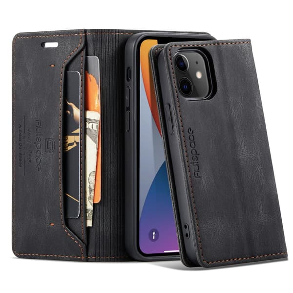 Etui til iPhone 16 Plus sort Magnetisk Flip Wallet med Kortholder