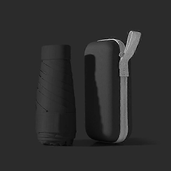 Mini Fickparaply - 6 Ribbor Manuellt Solskyddsparasoll med Dubbel Dragkedjeförsett Skyddsfodral Black
