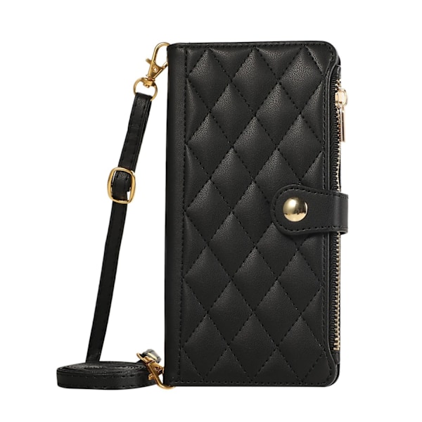 Kotelo iPhone 13MINI mustalle (pitkä + lyhyt köysi) ins Lompakko korttipidikkeellä vetoketjullinen laukku crossbody-nauha Lompakko korttipidikkeellä
