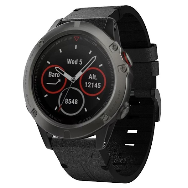 Svart Svart Lærreim kompatibel med Garmin Fenix 5x Sapphire