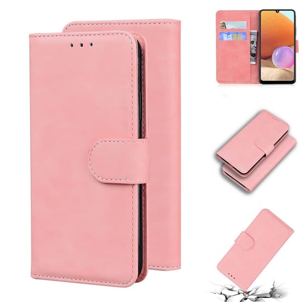Etui til iPhone 14 Plus rosa Ensfarget Soft-Touch Retro Lommebok med Kortholder Flip