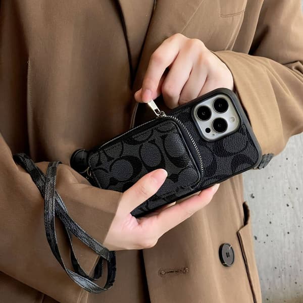 Etui til iPhone 16 Pro sort Wallet med kortholder lædertekstur Wallet med kortholder