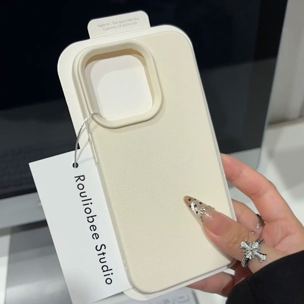 Etui til iPhone 16 plus Lychee mønster hvid Pebbled soft