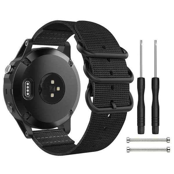 Sort Sort kompatibel med Garmin Fenix 3 Nylon Urrem
