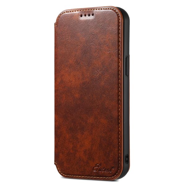Fodral för iPhone 17 Pro Magnetisk Kortplats Lädertextur Khaki Noz31252