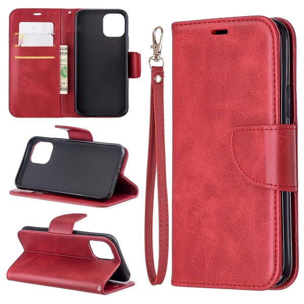 Etui til iPhone 15 Pro Rosarød Almindelig Lammeskinds-pung med Kortholder Flip