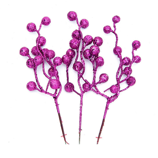 3 stk./sæt Kristtjørnebær Kunstig Blomst Dekorativ Jerntråd Jule Paillet Glitter Simulation Bær Boligindretning Rose Red