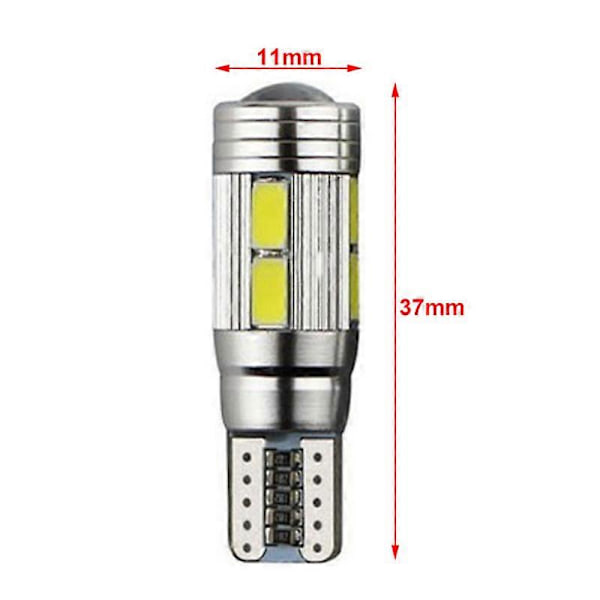 2 STK W5W T10 12V 6000K 5630 10 SMD Bil LED Pære Canbus Skiltlys Kile Side Blinklys S