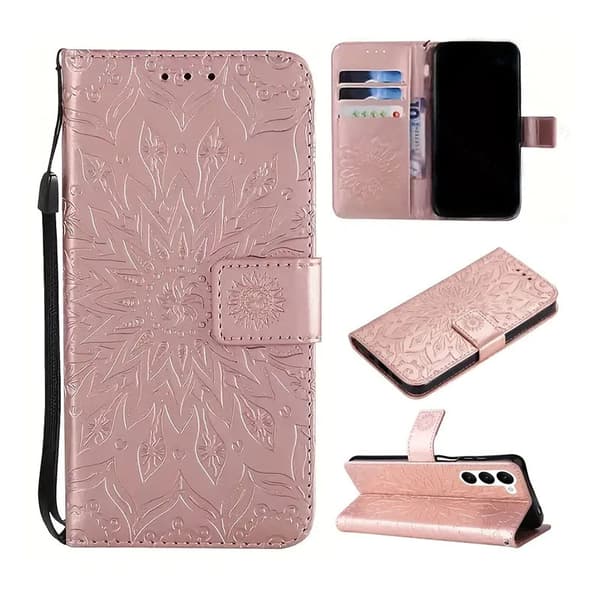 iPhone 15 pinkki lompakkokotelo korttipaikalla