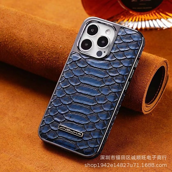 Fodral för iPhone 16 Pro Max blå Krokodillädertextur klassisk