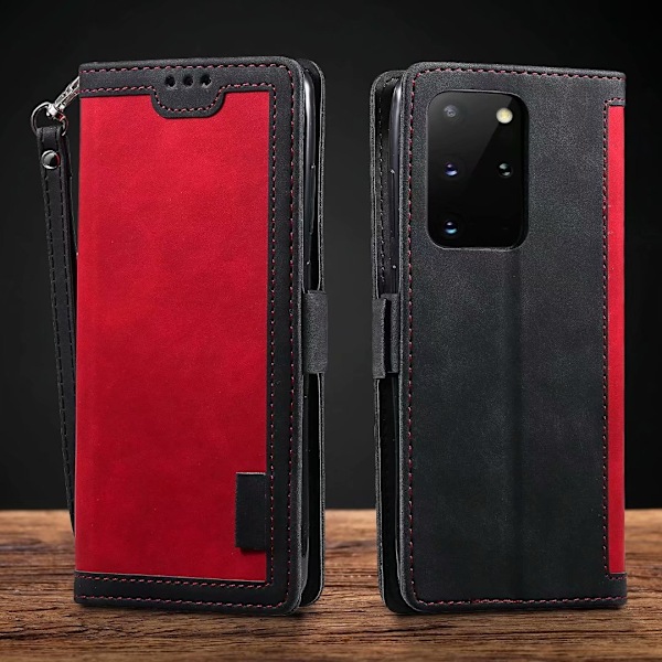 Kotelo iPhone 14 Pro Maxille, punainen retro-yhdistelmämediakukkaro korttipidikkeellä ja läpällä
