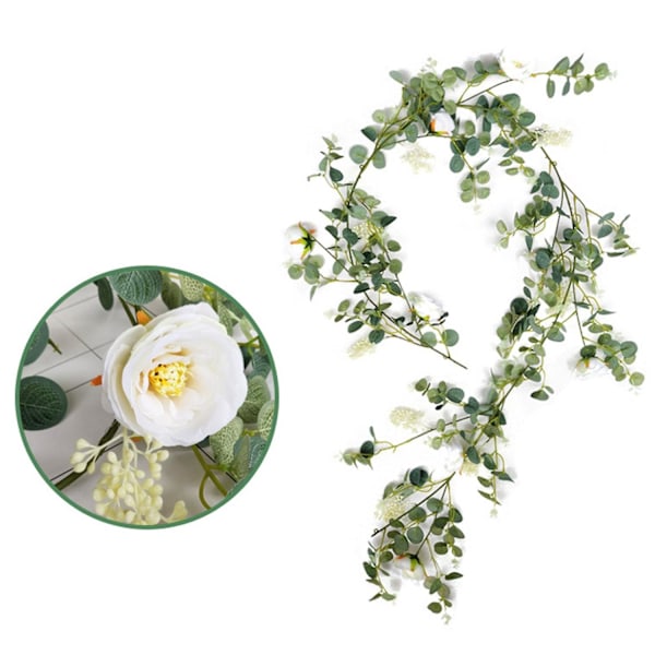 1,85 m Kunstig Rose Eukalyptus Vinstok Blade Guirlande Foto Rekvisitter Hængende Dekoration 5
