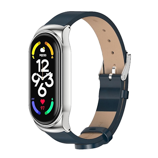 Blå Silver Blå Silver Mikrofiberläder Klockarmband kompatibelt med Xiaomi Mi Band 7 / 7 NFC kompatibelt med Xiaomi Mi Band 7 / 7 NFC