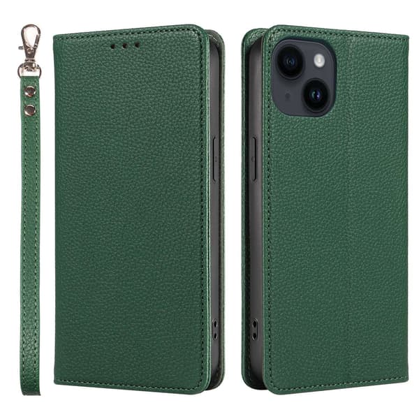 Etui til iPhone 13 grøn Pebbled Magnetic Flip