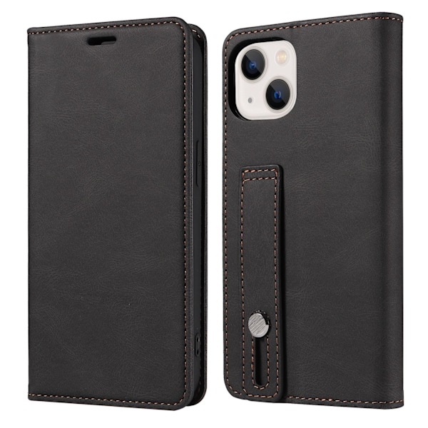 Kotelo iPhone 15 Plus -puhelimelle, musta, rannekkeella