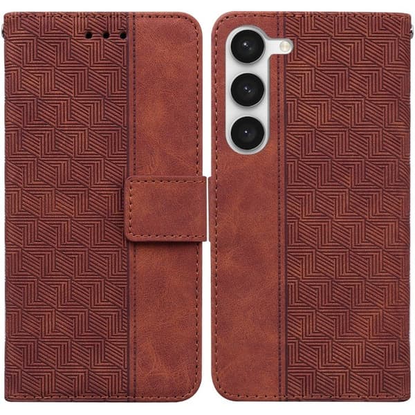 Etui til iPhone 14 Pro Max brun Geometrisk Præget Soft-Touch Mixed Media Wallet med Kortholder Flip