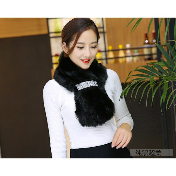 Dam Falsk Krage Avtagbar Halv Plyschpäls Imitationspäls Sc Pure black super soft Sequined scarf