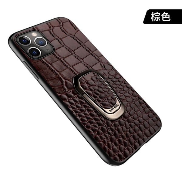Kotelo iPhone 14 Pro Max -puhelimelle, ruskea, kokonahkainen, krokotiilikuvioinen, magneettinen jalusta ja nahkatarrat, yksiosainen