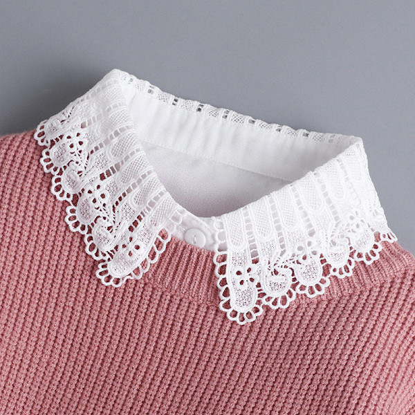 Dame falsk krage Avtakbar halv genser dekorasjon vinter Pure crocheted collar [white]]