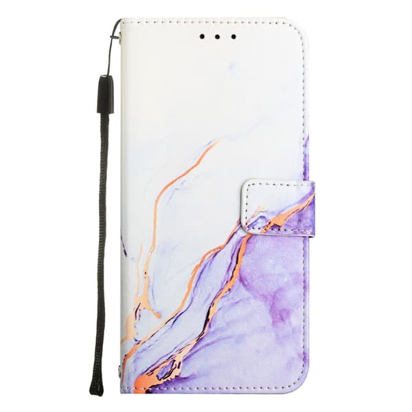 Etui til iPhone 14 Pro Hvit Lilla Marmor Flip Magnetisk Lommebok med Kortholder