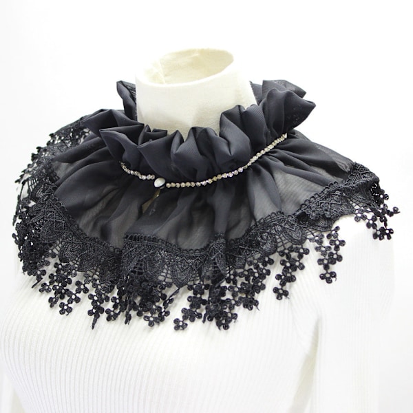 Dame falsk krage Chiffon Blonde Cappa Victoria Krage Picture color Black