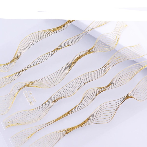 Nail Art Sticker Laser - Guld Metal Stripe Wave Line Tejp självhäftande Black Rose Gold