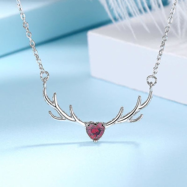 Nya Antler Sterling Silver Halsband Kvinnor Älghorn Hänge Kedja Flickor Smycken Tillbehör Present Red